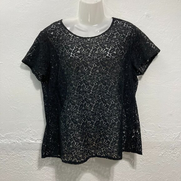 Old Navy Tops - Old Navy Whimsigoth Black Romantic Lace Tee Top Short Sleeve Keyhole L/G